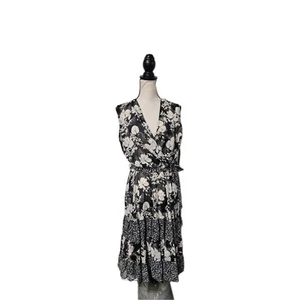 MSK Sheer Tiered Midi Dress Womens Sz 12 Boho Feminine Flowy Hippie Dark Fairy - Picture 1 of 11