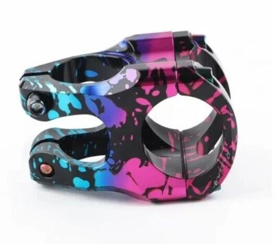 MTB Mountain Bike Bicycle Handlebar Stem 35mm 31.8mm Black, pink & blue spots  - Image 1 of 4