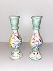 Sally Eckman Roberts Botanical Floral Candle Holders Hand Painted