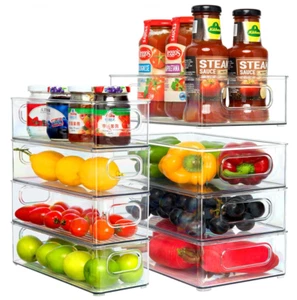 Refrigerator Organizer Bins 8 PCS, Clear Plastic Fridge/Freezer/Pantry BPA Free - Picture 1 of 7