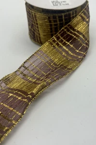 2.5" X 10Yds Darice Burgundy & Gold Wired Edged Ribbon - Picture 1 of 4