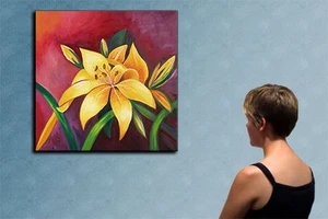 23" YELLOW FLOWERS ------------------original oil on canvas painting by ANNA !!! - Picture 1 of 8