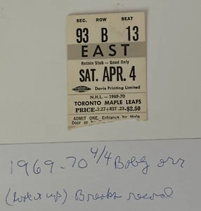 1974 Toronto VS. Boston BRUINS TICKET BOBBY ORR 33 GOAL Breaks Assists Record🥏 - Picture 1 of 4