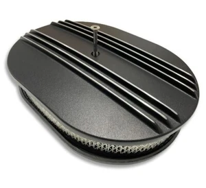 12'' Oval Half Finned Carb Air Cleaner w/ Element Black Coated E40032BK - Picture 1 of 2