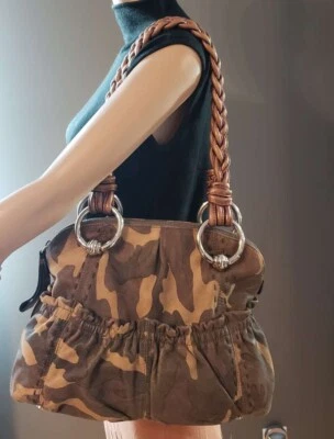 B Makowsky Caroline Camouflage Bronze Brown Tan Green Leather Shoulder Bag - Image 1 of 4