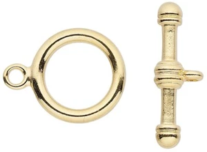 Clasp, 10 Sets Gold Plated Brass 16mm Plain Round Toggle Clasps * - Picture 1 of 3