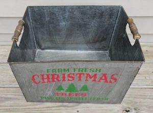 Hand Soldered Vintage Metal Look Crate - Christmas Advertising Farm Fresh Trees - Picture 1 of 6