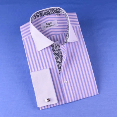 Camisa de vestir pastel multicolor a rayas blanca popelina puño en contraste top de negocios Foto 1 de 4