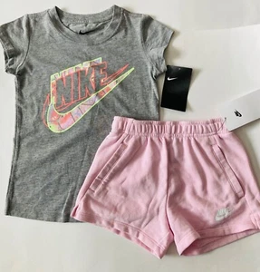 NIKE Girls 2pc shorts Set T-shirt Athletic Shorts 2 piece 2T 3T 4T 5 6 6X Pink - Picture 1 of 32