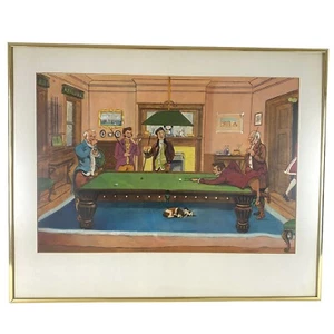 George H Harrington Watercolor Original Print Matted Framed Billiards - Picture 1 of 7