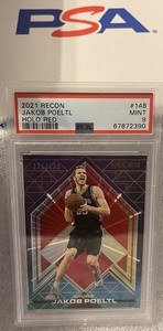 2021-22 Panini Recon Red /199 Jakob Poeltl #148 Holo Red San Antonio Spurs PSA 9