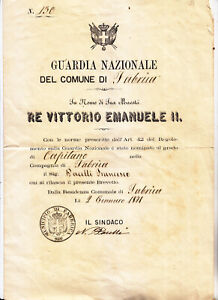 SS613-ROMA-FABRICA GUARDIA NAZIONALE NOMINA A CAPITANO 1871