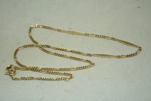 100% Genuine 9k Yellow Gold Unique Solid + 1:5 Figaro Style Necklace Chain. 38cm - Picture 1 of 10