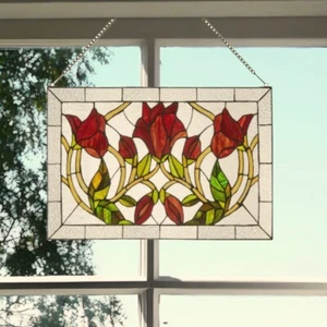 Elegante panel de ventana floral Vine Suncatcher en vitral estilo Tiffany 24x16 - Imagen 1 de 4