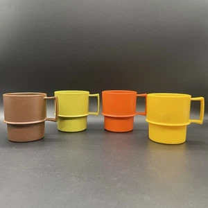 Vintage Tupperware Stackable Mug Cup Set of 4 Harvest Orange Green Yellow Brown - Picture 1 of 9
