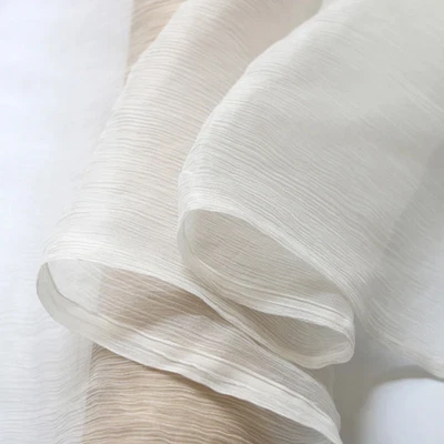 55'' Wide Natural White Black Silk Georgette Crepe Fabric Crinkled Yoryo Silk - Image 1 of 4