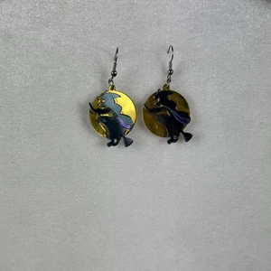Witch Halloween Earrings - Yellow Black Metallic Festival Party Costume - Picture 1 of 3