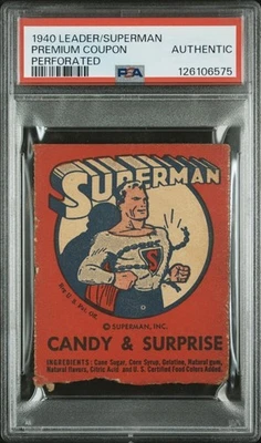 1940 LEADER NOVELTY CANDY CO. SUPERMAN NNO PERFORATED PSA AUTHENTIC TRUE ROOKIE - Image 1 of 2