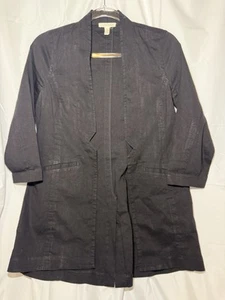 Eileen Fisher Long Line Open Black Linen Blend Unstructured Jacket Size S - Bild 1 von 8