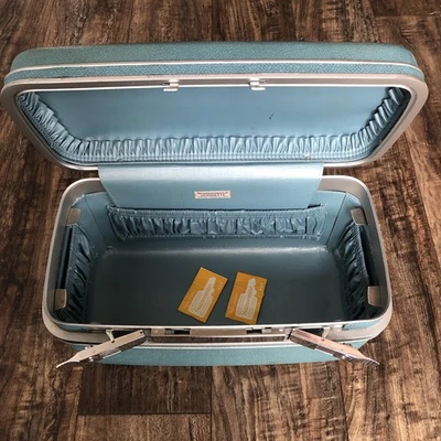 VTG 1960 Samsonite Silhouette Case Blue Cosmetic Teal Turquoise Luggage W/ Keys! - Image 1 of 4