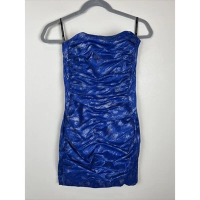 Vestido Jessica McClintock Vintage Sin Tirantes Mini Metálico Mujer Talla 8 Azul Plateado Foto 1 de 4