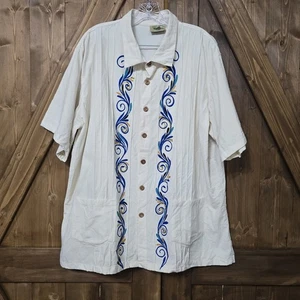 Moda en Martha Mexican Embroidered Shirt XL 2XL White Cotton Guayabera Style - Picture 1 of 8
