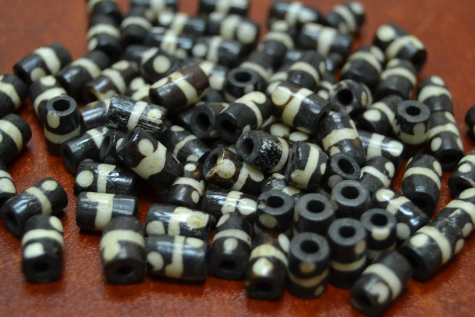 80 PCS DARK BROWN WAVY TUBE BUFFALO BONE BEADING BEADS 9MM #T-358 - Image 1 of 1