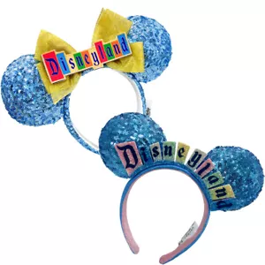 NUOVO Disney* Parks Blu Paillettes Disneyland Tendone Insegna Minnie Orecchie Cerchietto Regali - Foto 1 di 12