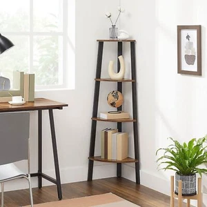 Narrow 3-Shelf Corner Shelving Unit Plant Stand Bookcase in Brown Black Wood - Picture 1 of 3