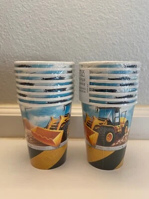 Lot of 2 Big Dig Construction Birthday Party 9 oz Paper Cups 16 total - Image 1 of 2