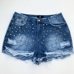 Womens Blue Studded High Rise Denim Cut Off Shorts Size 10 Missguided New - Picture 1 of 12