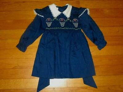 Vestido azul vintage Polly Flinders cestas de flores borradas à mão 3T - Imagem 1 de 4