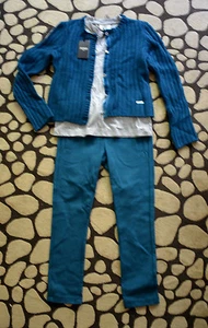 New Authentic Fendi Roma Girl's Blue Outfit Set (Pants, Shirt, Sweater) 6 Years - Picture 1 of 12