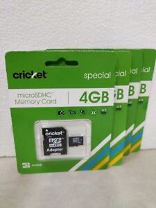 Lot of 4 Cricket MicroSDHC 4GB Class 4 Memory Card NEW 