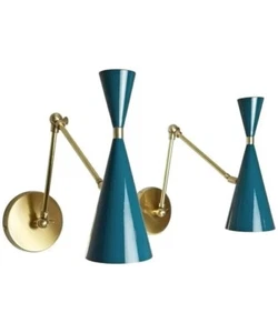 1950's Mid Cen Pair Sputnik Blue/White Wall Sconce Fixture Kitchen Light Italian - Picture 1 of 6