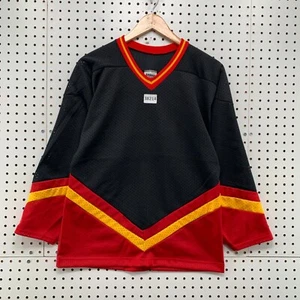 VTG 90s Blank Black Hockey Jersey Youth Boys M Red Accent Athletic USA 18.5x26 - Picture 1 of 14