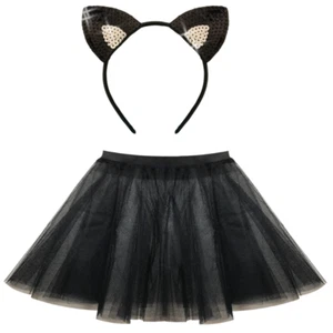 BLACK CAT costume Halloween Skirt Fancy Dress TUTU + Accessory Ears - Picture 1 of 2