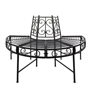 Baumbank Gartenbank Parkbank Rundbank Halbrundbank Bank Metall schwarz Ø 125 cm - Bild 1 von 7