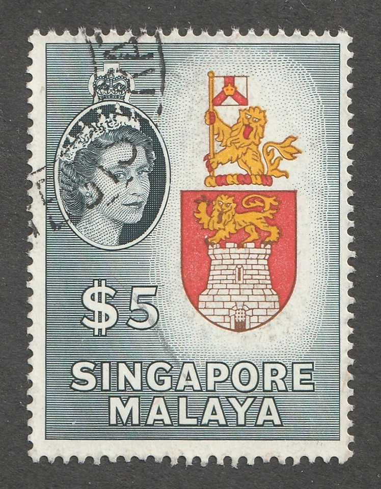 Malaya Singapore Sc# 42 1955 - $5, QEII, escudo de armas. Cv$9 usado Foto 1 de 1