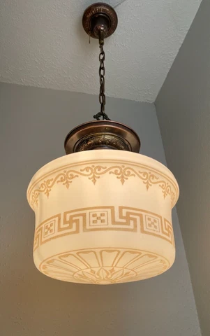 1910-20s large Bank, School house Pendant Fixture Cover