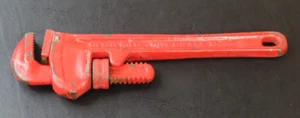 Vtg Rigid 10" Heavy Duty Pipe Wrench USA Ridge Tool Elyria Ohio Painted All Red - Picture 1 of 2