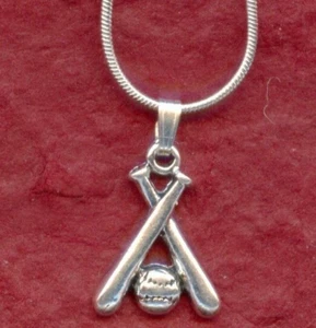 Softball Bat n Ball Necklace Team or Coach Gift Charm Pendant and 45cm chain - Picture 1 of 2