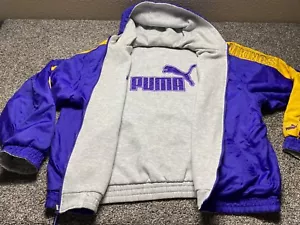Vtg Minnesota Vikings Puma Jacket Mens 2XL Purple Gray Zip Reversible Hooded - Picture 1 of 15