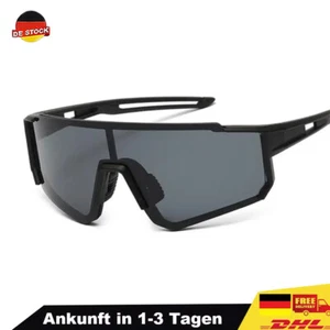 Polarisierte Fahrradbrille Sportbrille UV400 Winddicht Schwarz Rad Sonnenbrille - Bild 1 von 7