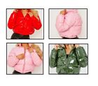 Pink Color PVC Leather Jacket Cropped Puffer Jacket For Women Quilted Style