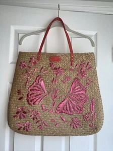 Kate Spade Stroh große Tragetasche bestickt Schmetterlingsdesign vorgeliebt - Bild 1 von 12