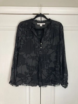 Top Diane Von Furstenberg Negro Mezcla Seda Annalise Floral Volantes Transparente Talla 6 Foto 1 de 4