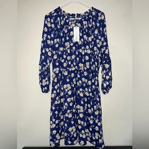 Neu mit Etikett Collective Concepts blau Blumen Viertel Bauernärmel Midikleid Gr. Large - Bild 1 von 7