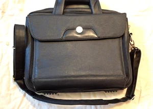 Original DELL Leather Briefcase Computer Laptop Bag Large Black - 16" X 12" X 3" - Picture 1 of 8