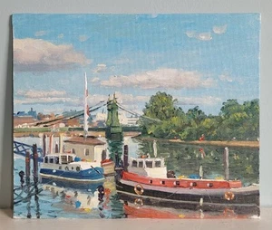 Hammersmith Bridge and The Thames London, oil painting - Picture 1 of 4